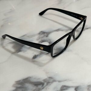 Versace Black Square Frame Glasses Frame with Gold Crest Accent